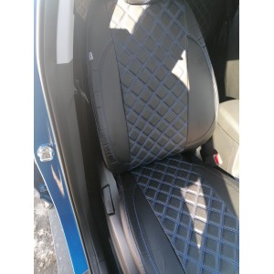 Авточехлы Hyundai Creta 2/ черный черный синий / Алькантара / двойной ромб