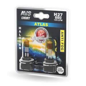 H27 - Галогенная лампа AVS /ATLAS ANTI-FOG/желтый H27/880.12V.27W.блистер 2шт.
