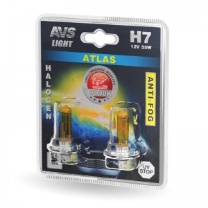 H7 - Галогенная лампа AVS /ATLAS ANTI-FOG/желтый ,12V.55W.блистер 2шт.