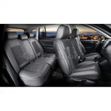 Чехлы на KIA Rio II Hb с 05-11г. Черный + Темно-серый Ромб Чехлы на KIA Rio II Hb с 05-11г. Черный + Темно-серый Ромб