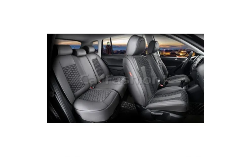 Чехлы на KIA Rio II Hb с 05-11г. Черный + Темно-серый Ромб